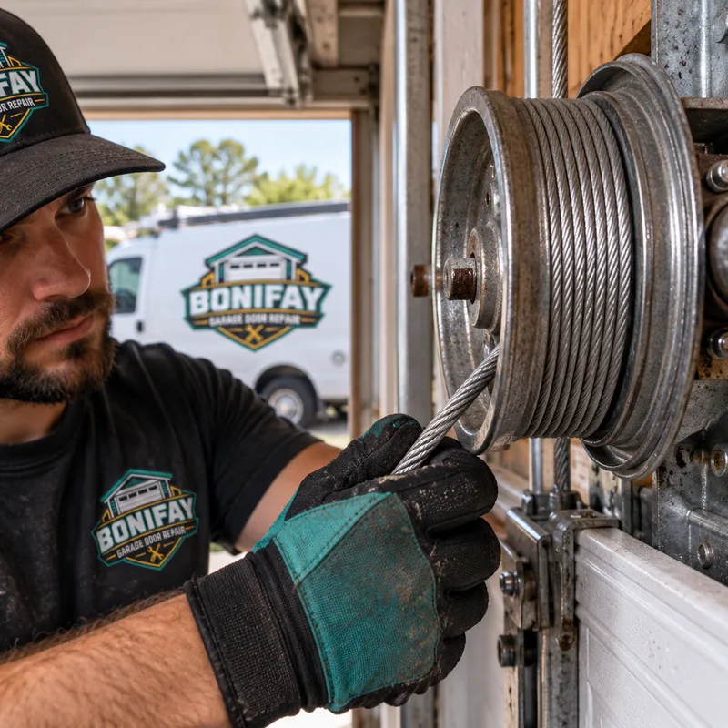 Intact lift cable winding evenly around a garage door cable drum after an off-track reset